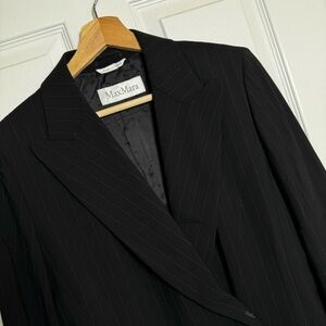 Max Mara Italy Sz 8 Classic Pinstriped Blazer Angora Wool Blend 1-button Jacket